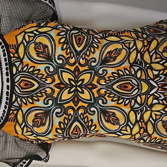 ECI Y2k Mesh Sleeve Psychedelic Mandala Goth Short Sleeve Blouse - Picture 5 of 10